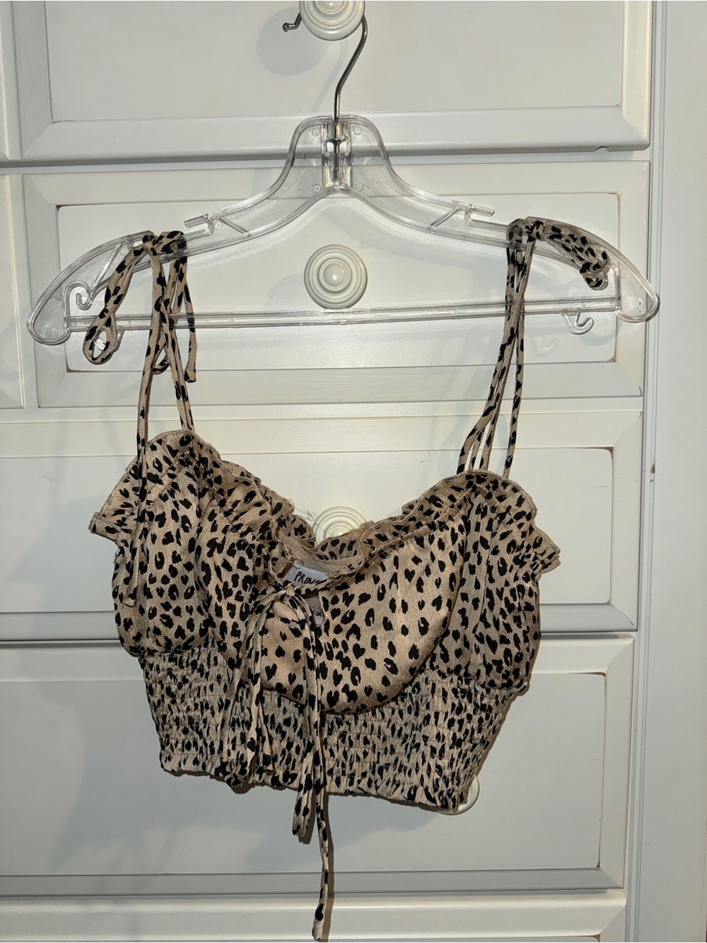 Princess Polly Leopard Print Tie-Shoulder Crop Top - Beige & Black